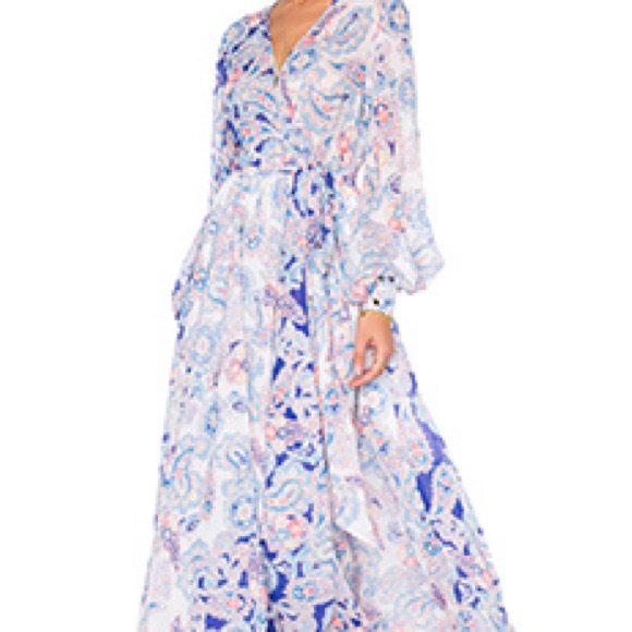 Floral Maxi Dress With Blue And Pink Patterns